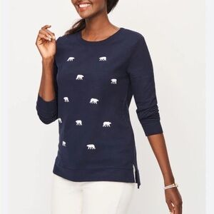 Talbots Navy Blue Embroidered Polar Bear Sweater -Size Large Petite